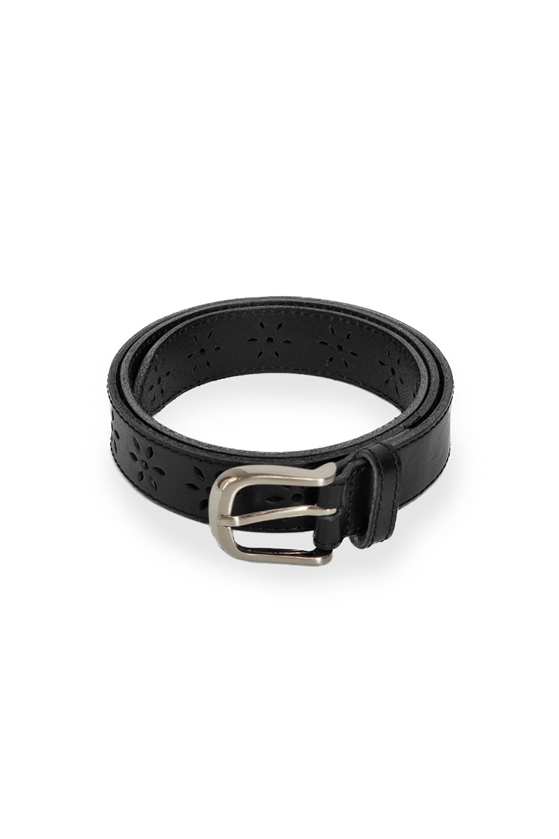 [Yue] Punched leather belt-Black