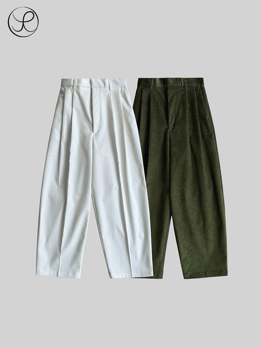[Yue] New Corduroy bending wide two-tuck pants
