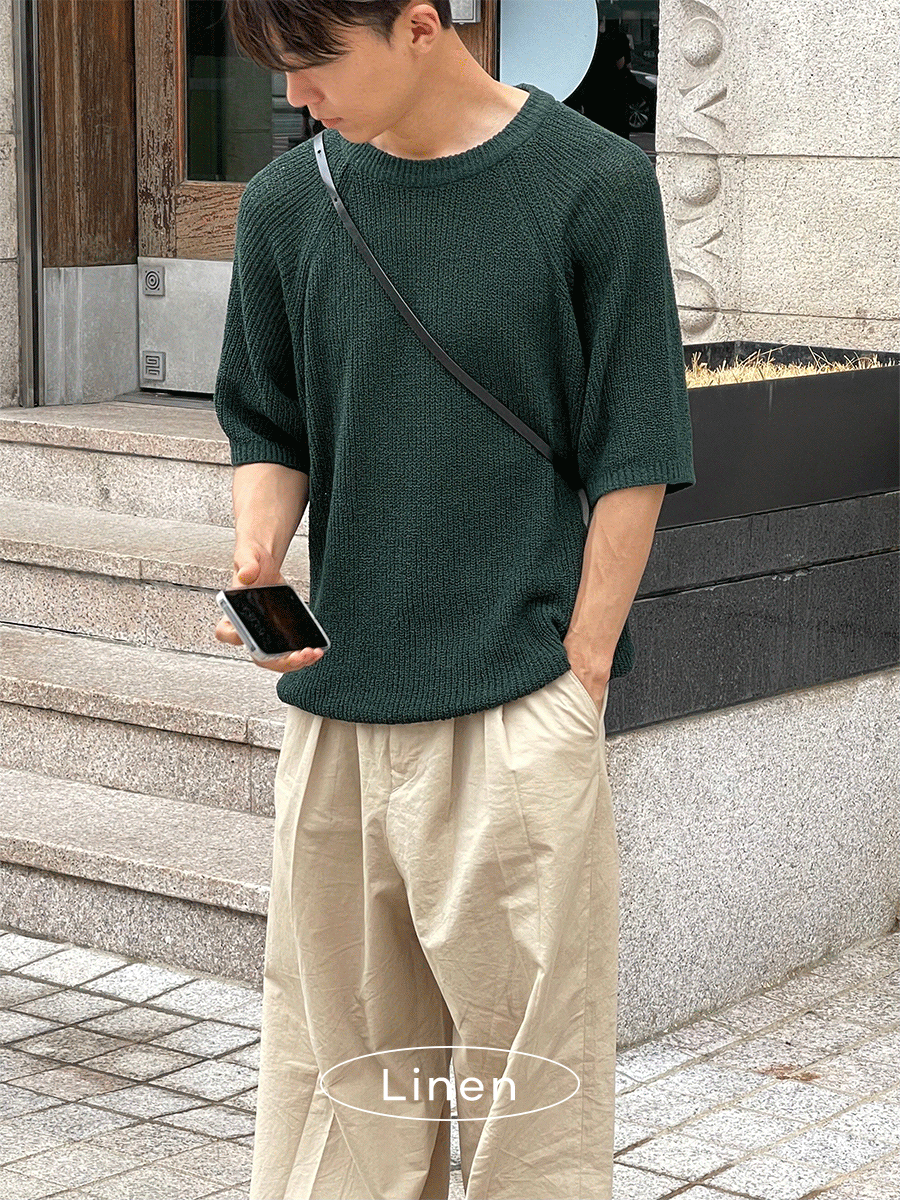 [Linen] Puan raglan half knit (4color)