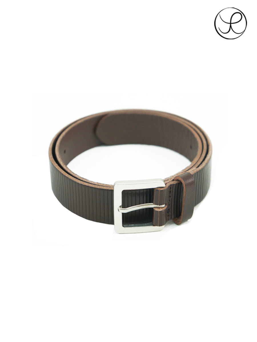 [Yue] Vertical line leather belt-Brown