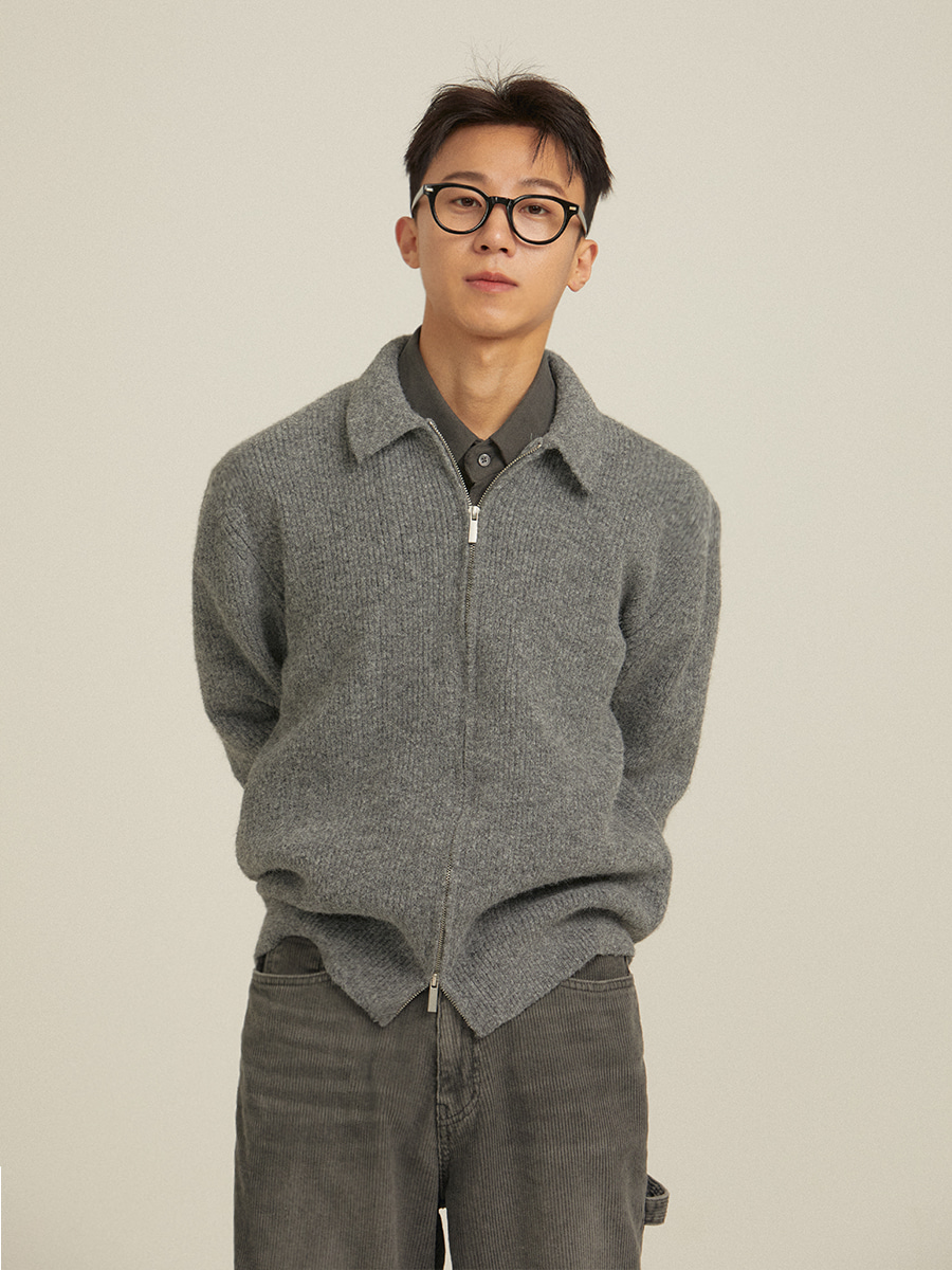 [CASHMERE/WOOL] Nib collar zip-up knit (4color)