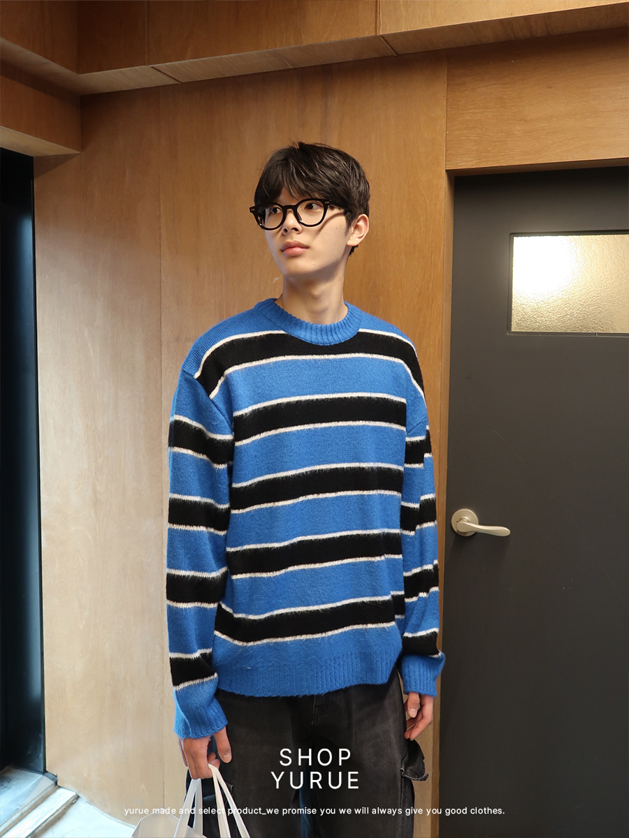 [MOHAIR] Uber stripe round knit (3color)