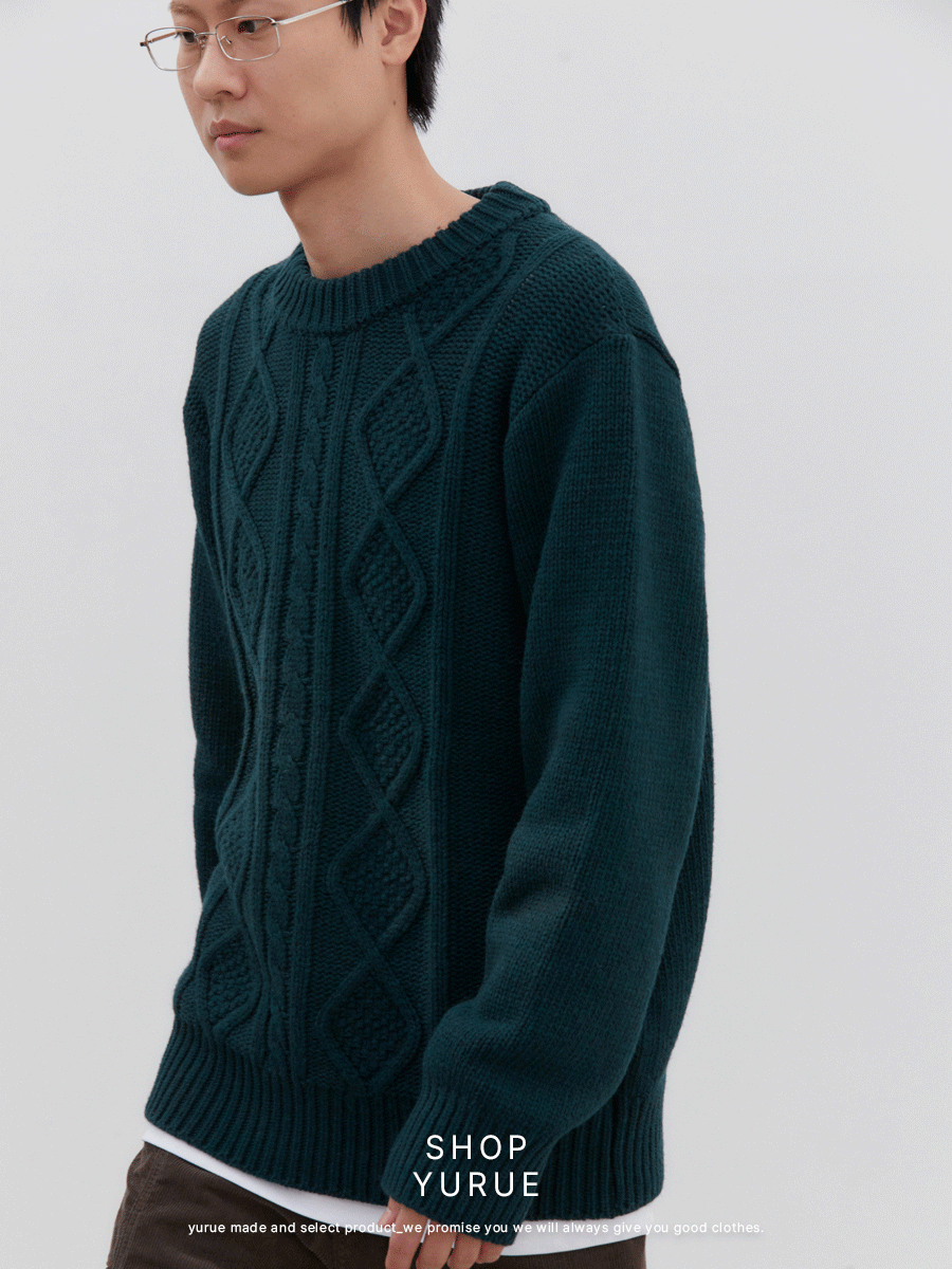 [Wool] 울 피셔맨 라운드 스웨터