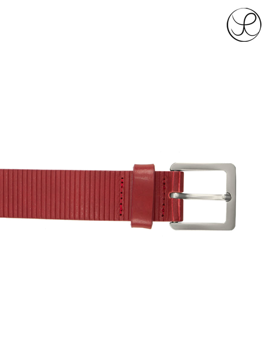 [Yue] Vertical line leather belt-Red