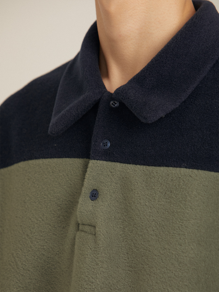 Stripe fleece collar sweatshirt (6color)