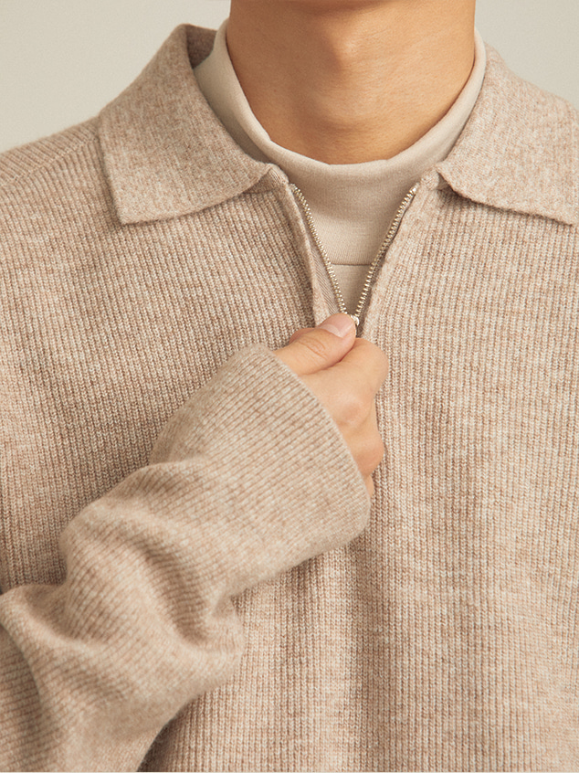 [CASHMERE/WOOL] Purin half zip-up collar knit (6color)