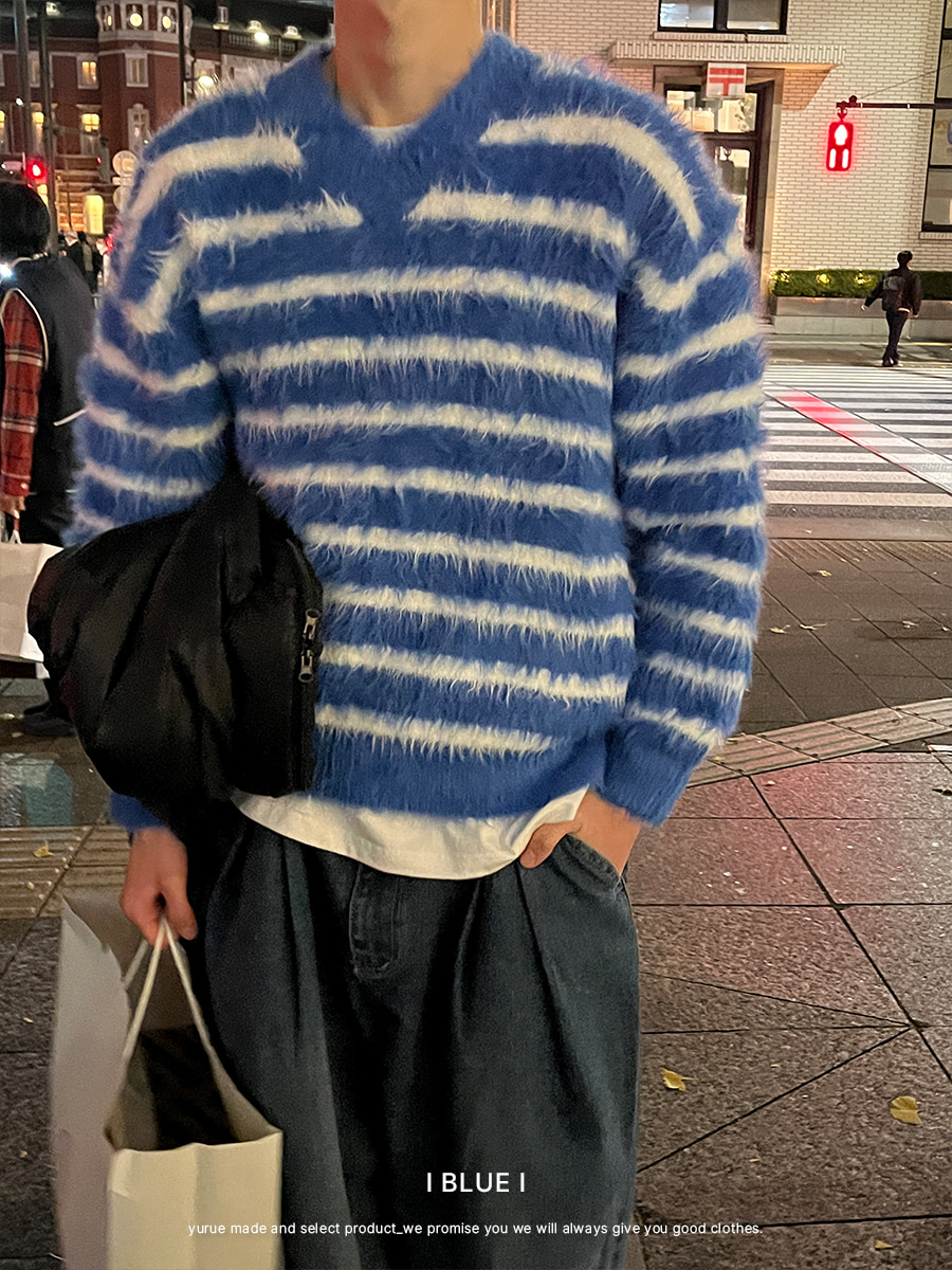 Stripe angora v-neck knit (3color)