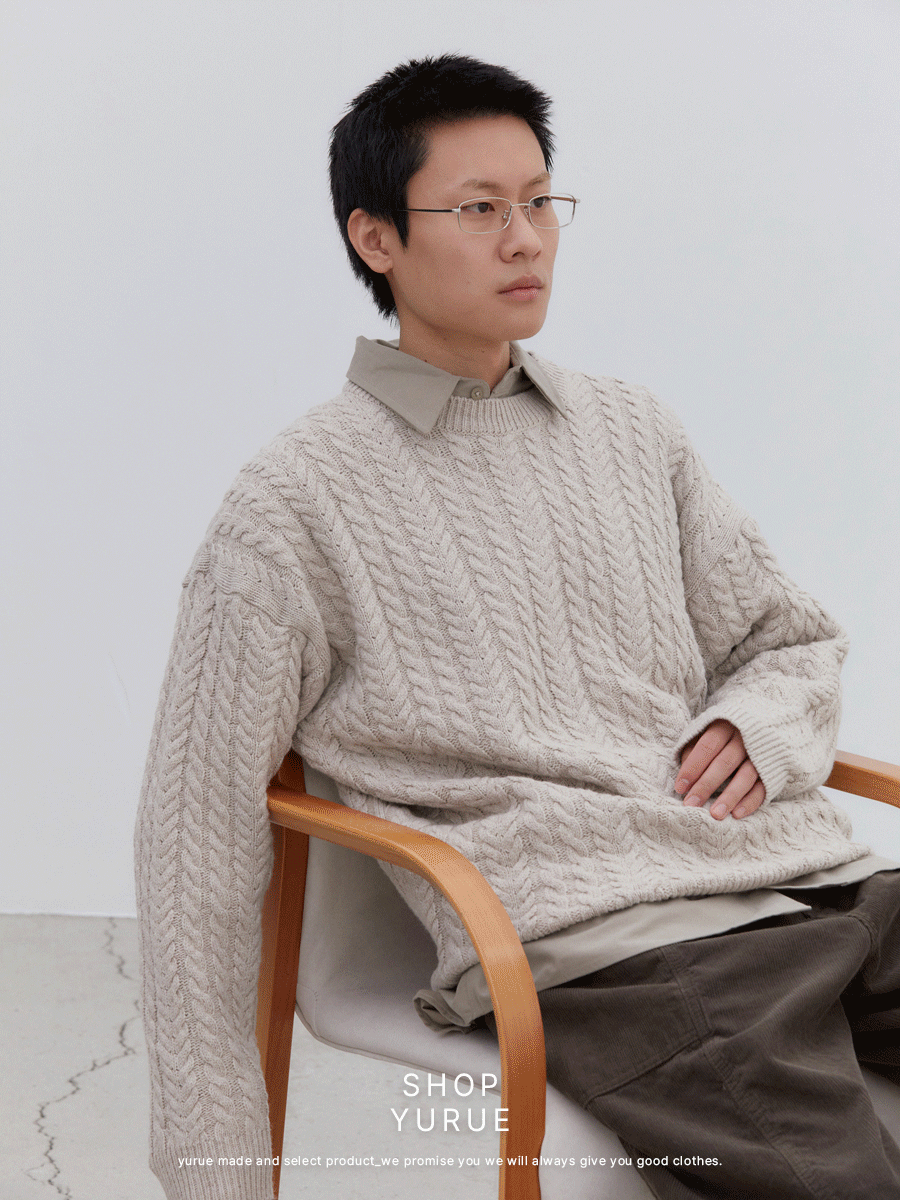 [Wool] 울 케이블 라운드 스웨터